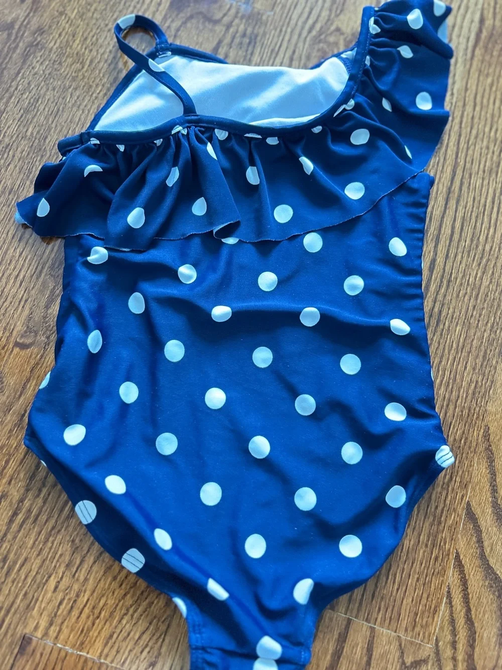 Carter's Navy and White Polka Dot Ruffle One-Piece Swimsuit